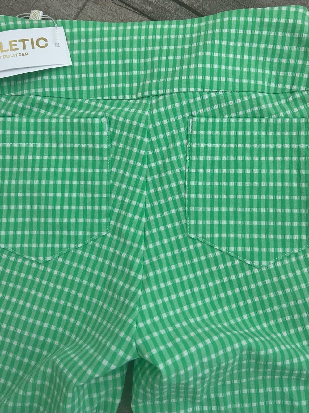 NWT Lily Pulitzer Luxletic 0 Women’s Green Gingham Stretch Flare Pants Pockets - Picture 5 of 5